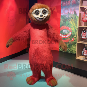 Red Sloth mascot costume character dressed with a Wrap Dress and Hairpins