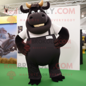 Black Beef Wellington mascot costume character dressed with a Chinos and Suspenders