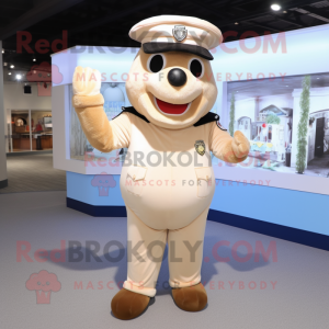 Beige Police Officer mascot costume character dressed with a Joggers and Beanies