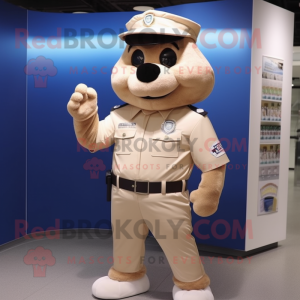 Beige Police Officer mascot costume character dressed with a Joggers and Beanies