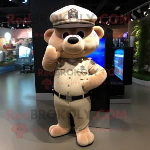 Beige Police Officer mascot costume character dressed with a Joggers and Beanies