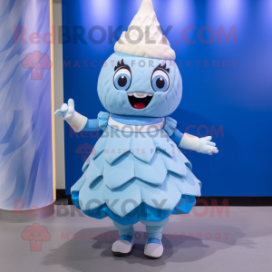 Blue Ice Cream mascot costume character dressed with a Pleated Skirt and Anklets