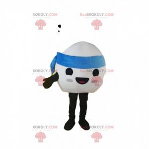 White balloon mascot smiling with a blue bandana -