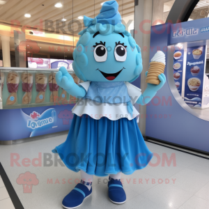 Blue Ice Cream mascot costume character dressed with a Pleated Skirt and Anklets