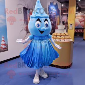 Blue Ice Cream mascot costume character dressed with a Pleated Skirt and Anklets