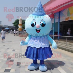 Blue Ice Cream mascot costume character dressed with a Pleated Skirt and Anklets