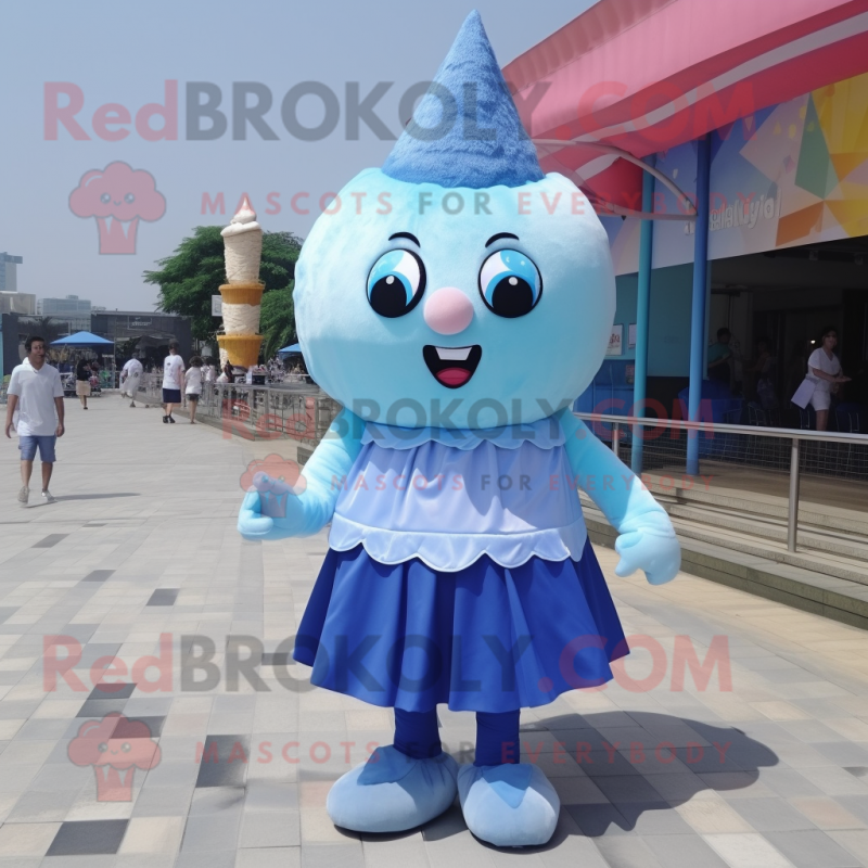 Blue Ice Cream mascot costume character dressed with a Pleated Skirt and Anklets Blue Ice Cream mascot costume character dressed with a Pleated Skirt and Anklets