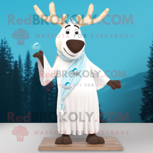 White Elk mascot costume character dressed with a Maxi Dress and Pocket squares