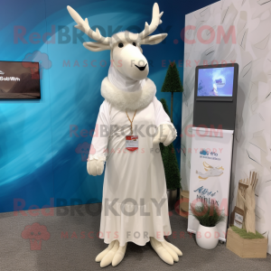 White Elk mascot costume character dressed with a Maxi Dress and Pocket squares