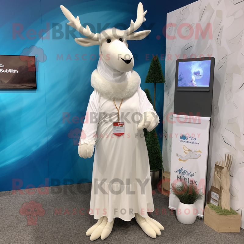 White Elk mascot costume character dressed with a Maxi Dress and Pocket squares White Elk mascot costume character dressed with a Maxi Dress and Pocket squares