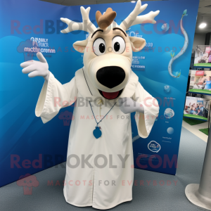 White Elk mascot costume character dressed with a Maxi Dress and Pocket squares