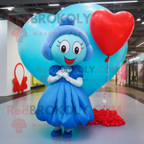 Blue Heart Shaped Balloons mascot costume character dressed with a A-Line Skirt and Headbands