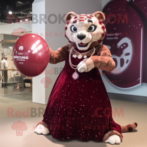 Maroon Jaguar mascot costume character dressed with a Ball Gown and Bracelets