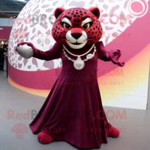 Maroon Jaguar mascot costume character dressed with a Ball Gown and Bracelets