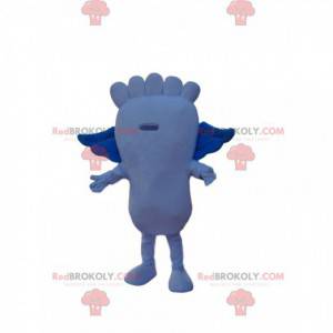 Blaues Fußmaskottchen mit kleinen Flügeln - Redbrokoly.com