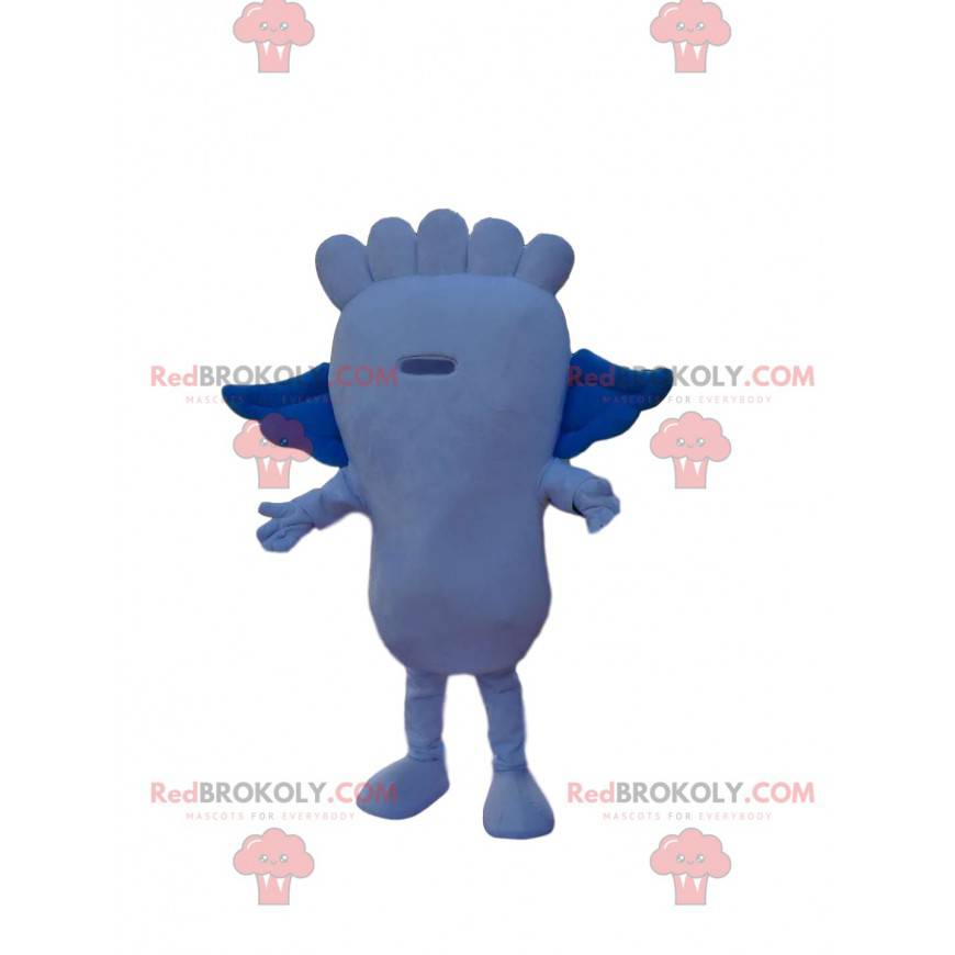 Mascote de pé azul com pequenas asas - Redbrokoly.com
