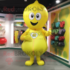 Lemon Yellow Heart Shaped Balloons mascot costume character dressed with a Windbreaker and Tote bags