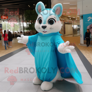 Cyan Flying Squirrel mascot costume character dressed with a Maxi Dress and Gloves