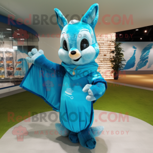 Cyan Flying Squirrel mascot costume character dressed with a Maxi Dress and Gloves