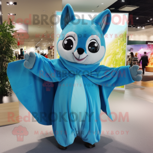 Cyan Flying Squirrel mascot costume character dressed with a Maxi Dress and Gloves