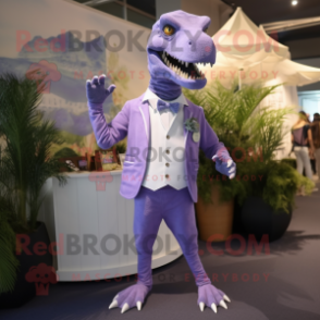 Lavender Tyrannosaurus mascot costume character dressed with a Shorts and Cufflinks