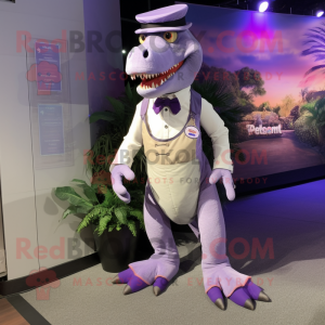 Lavender Tyrannosaurus mascot costume character dressed with a Shorts and Cufflinks