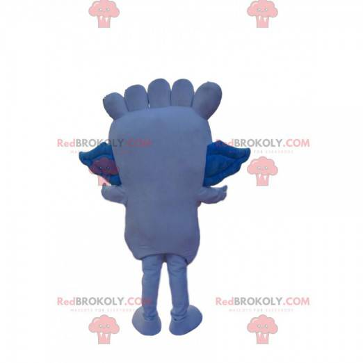 Blaues Fußmaskottchen mit kleinen Flügeln - Redbrokoly.com