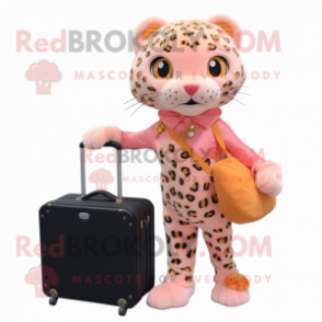 Peach Leopard mascot costume character dressed with a Evening Gown and Briefcases