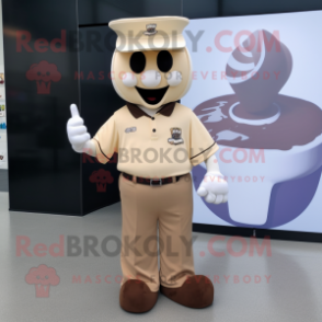 Tan Ice Cream mascot costume character dressed with a Polo Shirt and Cufflinks