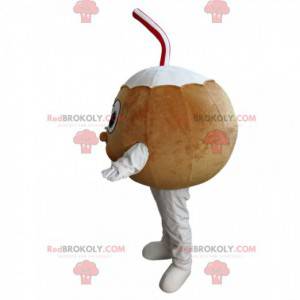 Coconut mascot with a red and white straw - Redbrokoly.com