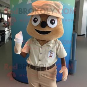 Tan Ice Cream mascot costume character dressed with a Polo Shirt and Cufflinks