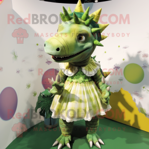 Olive Stegosaurus mascot costume character dressed with a Dress and Scarf clips