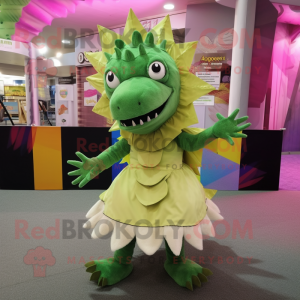 Olive Stegosaurus mascot costume character dressed with a Dress and Scarf clips