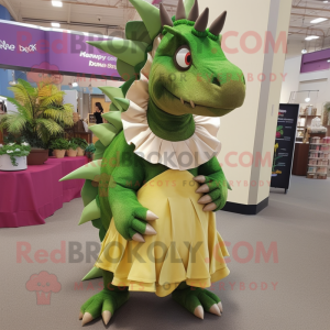 Olive Stegosaurus mascot costume character dressed with a Dress and Scarf clips