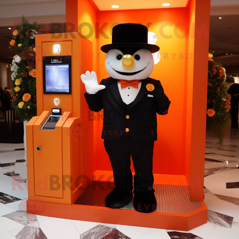 Orange Phone mascot costume character dressed with a Tuxedo and Cufflinks Orange Phone mascot costume character dressed with a Tuxedo and Cufflinks