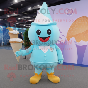 Sky Blue Ice Cream Cone mascot costume character dressed with a Romper and Hairpins