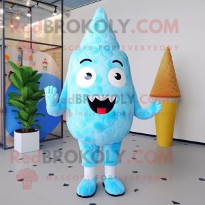 Sky Blue Ice Cream Cone mascot costume character dressed with a Romper and Hairpins