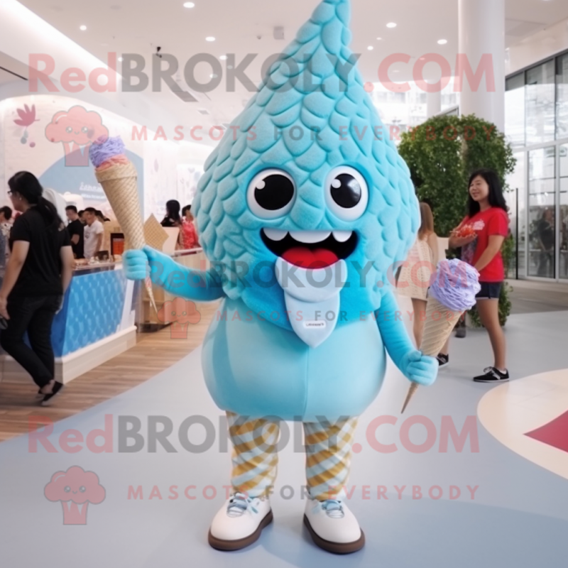 Sky Blue Ice Cream Cone mascot costume character dressed with a Romper and Hairpins