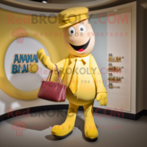 nan Banana mascot costume character dressed with a Chinos and Handbags