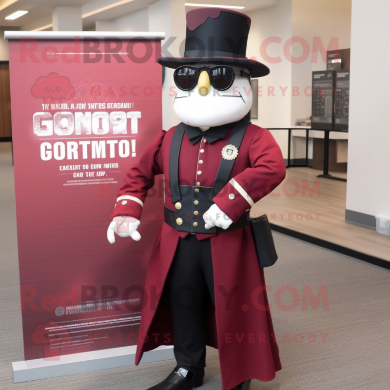 Maroon Civil War Soldier mascot costume character dressed with a Tuxedo and Eyeglasses