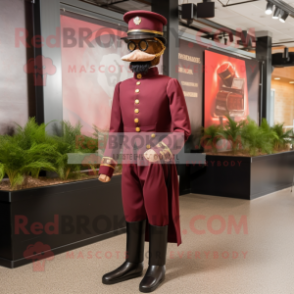 Maroon Civil War Soldier mascot costume character dressed with a Tuxedo and Eyeglasses