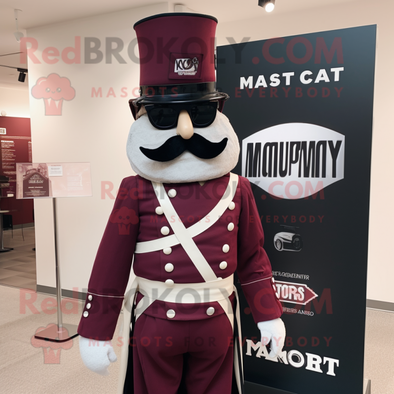 Maroon Civil War Soldier mascot costume character dressed with a Tuxedo and Eyeglasses