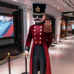 Maroon Civil War Soldier mascot costume character dressed with a Tuxedo and Eyeglasses
