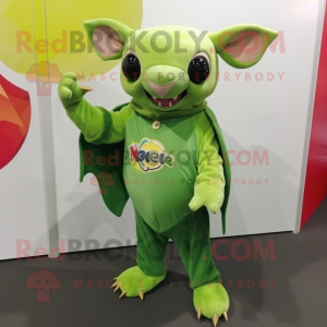 Lime Green Fruit Bat mascot costume character dressed with a Bootcut Jeans and Cummerbunds
