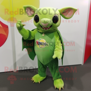 Lime Green Fruit Bat mascot costume character dressed with a Bootcut Jeans and Cummerbunds