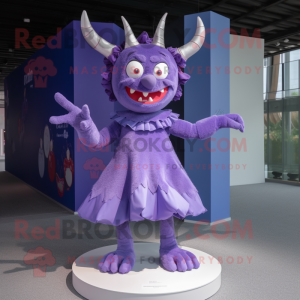 Lavender Devil mascot costume character dressed with a A-Line Skirt and Hairpins