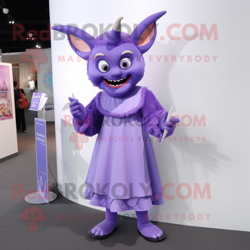 Lavender Devil mascot costume character dressed with a A-Line Skirt and Hairpins