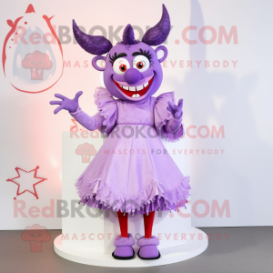 Lavender Devil mascot costume character dressed with a A-Line Skirt and Hairpins