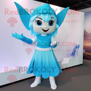 Cyan Tooth Fairy mascot costume character dressed with a Culottes and Belts