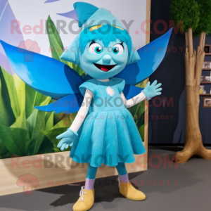 Cyan Tooth Fairy mascot costume character dressed with a Culottes and Belts